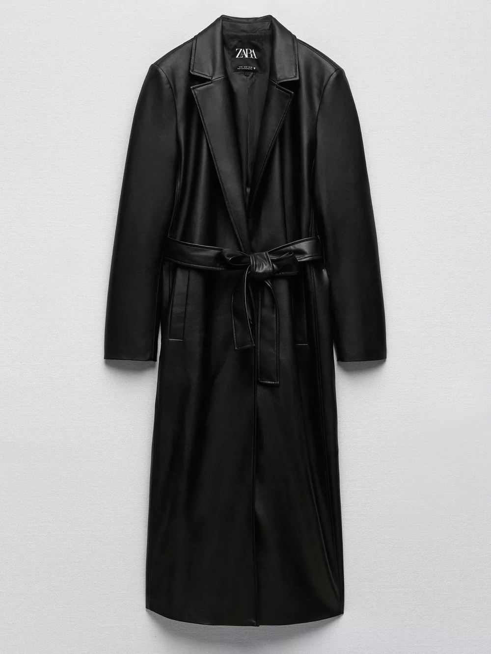ZARA Black Faux-Leather Belted Trench Coat